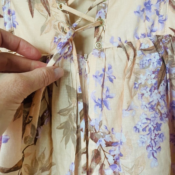 House of Harlow Linen Bustier Lace Up Back Tiered Maxi Dress - Picture 16 of 16